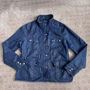 J. Crew Downtown Field Utility Jacket Women's XL Blue Military Snap Waxed Cotton